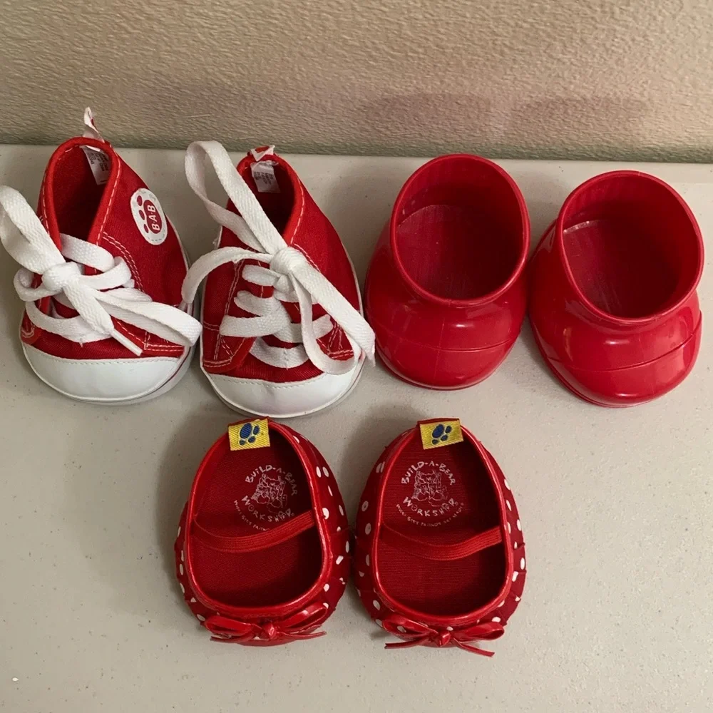 Build-A-Bear Red Shoe Lot-Tennis Shoes,Rain Boots, Fancy Dress Shoes 3 Pairs